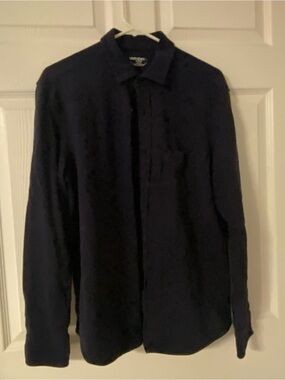 T39a- UNTUCKIT Navy Knit SLIM FIT Button Up MERCUREY Shirt